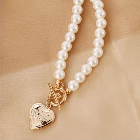 New Boho Pearls Choker Gold Color Heart Pendant N - Picture 9 of 10